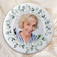 Modern Eucalyptus Personalized Photo Memorial Button