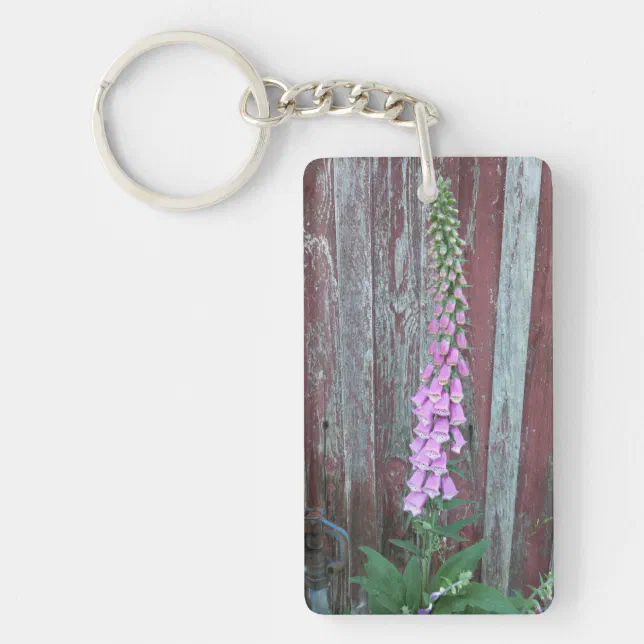 Pretty Pink Foxglove and Old Barn Keychain