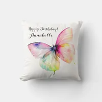 Delicate Pink Butterfly in Pastel Rainbow Colors Throw Pillow