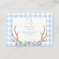 Wedding Website  | Monogram Blue Gingham Floral Business Card