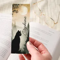 Dark Academia Black Cat Moonlit Personalized Bookmarks