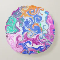 Blue, Orange, Purple Fluid Art   Round Pillow