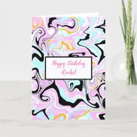 Personalized Birthday | Pink and Black Marble  Card