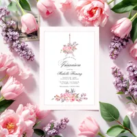 Parisian Pink Floral Quinceañera Photo Invitation