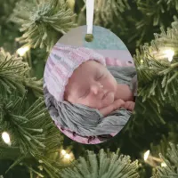 Personalized Baby Photo Pink Snowflake   Metal Ornament