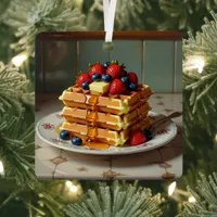 Cute Waffle Themed Christmas  Metal Ornament