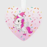 Pink Holiday Unicorn and Sprnkles Christmas Ornament