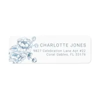 Dusty Blue Floral Return Address Label - Elegant W