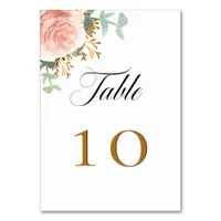 Rose gold eucalyptus greenery floral table number
