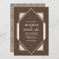 Mocha Truffle & Cream Silk Art Deco Wedding Photo Invitation