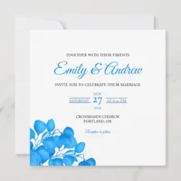 Cyan Leaf Watercolor Floral Square Wedding Invitation