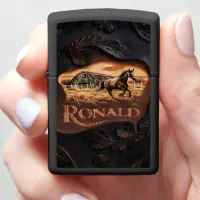 Carved Leather Horse Scene Zippo Lighter