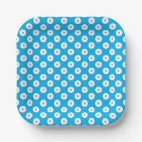 Minimalistic Bright Pink and White Dots on Blue Paper Plates