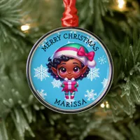 Cute Anime Elf of Color Personalized Christmas Metal Ornament