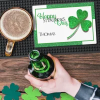 Green Glitter Shamrock Happy St Patrick’s Day  Bar Mat