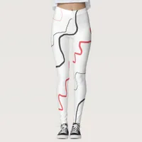 Black and Red Squiggly Lines Leggings
