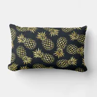 Navy Blue Gold Pineapple Pattern Lumbar Pillow