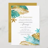 Teal and Gold Tropical 50th Wedding Anniversary Invitation
