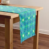 Watercolor Handpainted Geometrical Green Abstract Short Table Runner