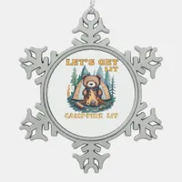 Let's Get Lit. Campfire Lit. Camping Lover Classic Snowflake Pewter Christmas Ornament