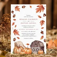 Rustic Barn and Pumpkin Autumn Leaves Farm Wedding Invitation