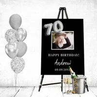 70th birthday party black photo name guy foam board