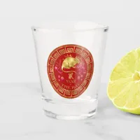 Chinese Zodiac Rat Red/Gold ID542 Shot Glass