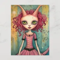 Adorable Alien Lady Mixed Media Collage Postcard
