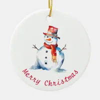 Watercolor Snowman Cute Personalized Christmas Ceramic Ornament
