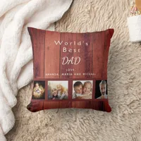 Father rustic brown wood photo collage throw pillow