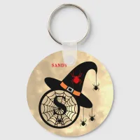 Monogram S Halloween Sky Witch Spiders Name Keychain