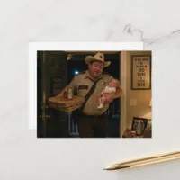 Sheriff with Baby, Beer, and Pizza Postcard