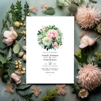 Emerald Green and Blush Pink Floral Wedding Invitation