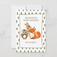 Cute Woodlands Animals Fox Baby Shower Invitation