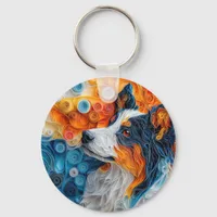 Colorful Australian Shepherd Dog Portrait Keychain