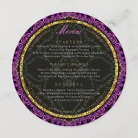 Diamond Fuschia Lace Round Wedding Menu Cards