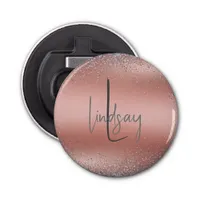 Rose Gold Brushed Metal Glitter Monogram | Bottle Opener