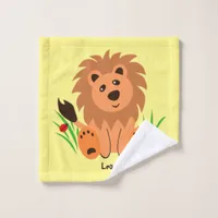 Cute lion in the grass with ladybug, custom wash cloth