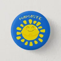 Namaste Smiling Praying Cartoon Sun Button