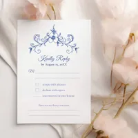 Elegant Vintage Romance Dusty Blue Floral Wedding RSVP Card