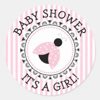 Pink Ladybug Girl Baby Shower Stickers