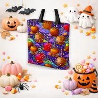 Purple Halloween Candy Apple Trick‑or‑Treat Tote Bag