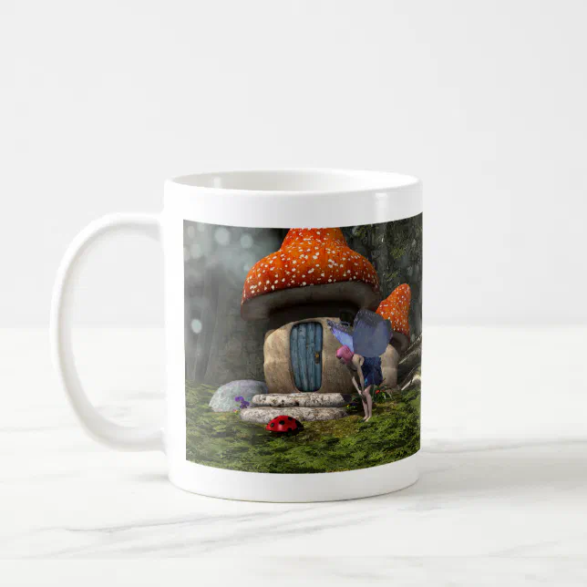 Cute Pink-Haired Fairy Meets Ladybug Coffee Mug