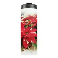 Festive Red White Floral Poinsettia Flowers Thermal Tumbler