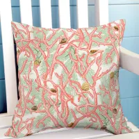 Coral Branches Seashells Coastal Throw Pillow