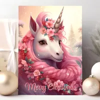 Merry Christmas Pink Unicorn Holiday Card