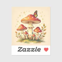 Retro Mushrooms and Butterfly | Vintage Colors Sticker