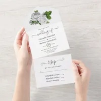 Floral White Wedding All In One Invitation