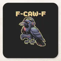 F-Caw-F Gaming Raven With Headphones - Edgy Stream Square Paper Coaster