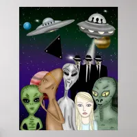 Different Alien Species, UFO, Planets Artwork Poster